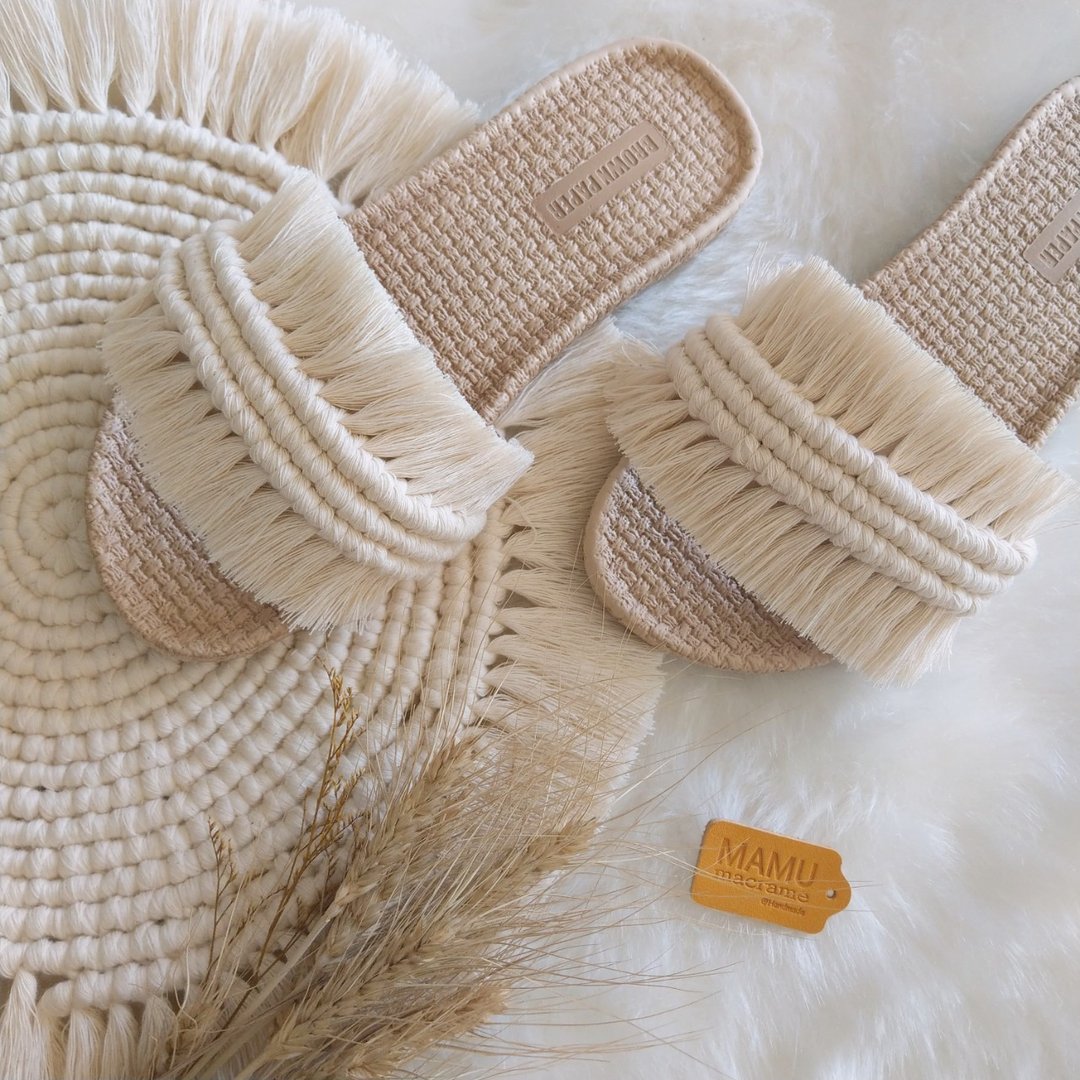 macrame  编织凉拖鞋 23-25  (预购) - 拖鞋 - 棉 