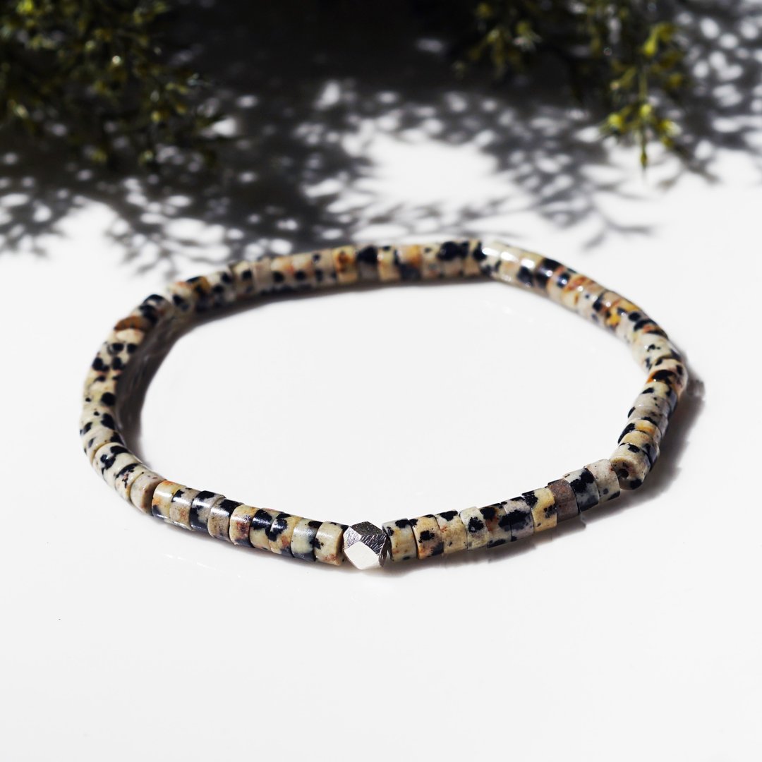 中性／无性别 斑驳的斑纹石（Dalmatian Jasper）单圈串珠手链 Biagio - 手链/手环 - 宝石 咖啡色