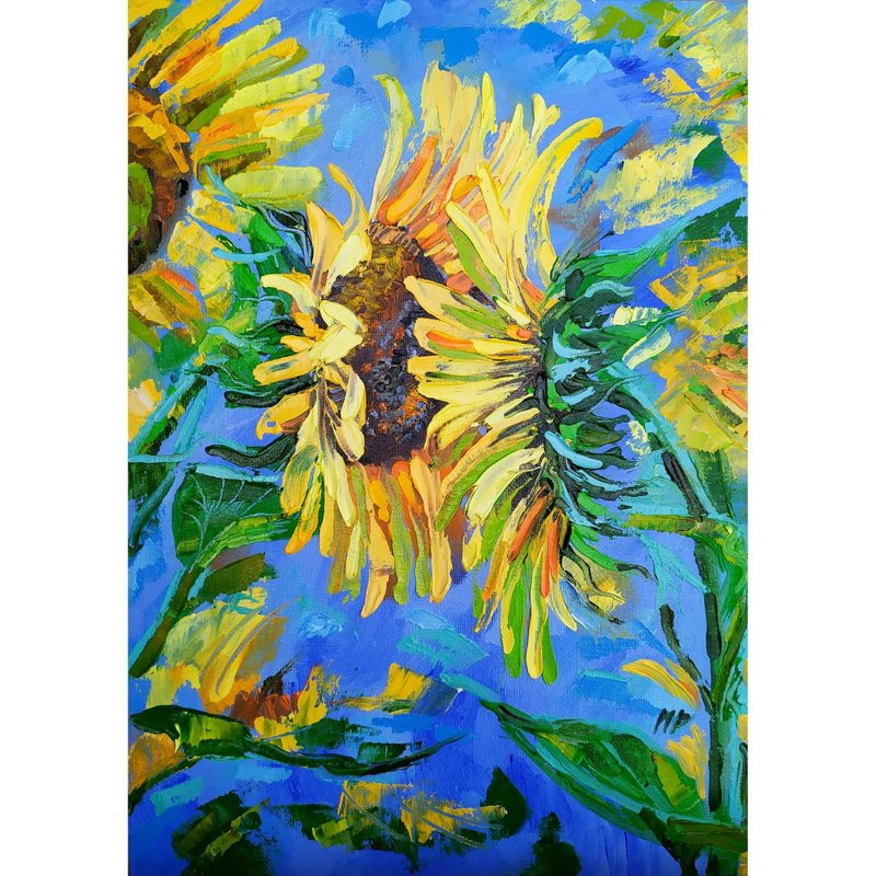 Sunflower painting Flower Original Art Floral Artwork impasto oil painting - 海报/装饰画/版画 - 其他材质 多色