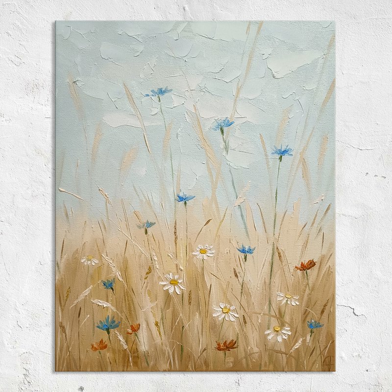 野花画作 矢车菊 油画 田园风景 画家 Nadya Ya - 海报/装饰画/版画 - 其他材质 蓝色