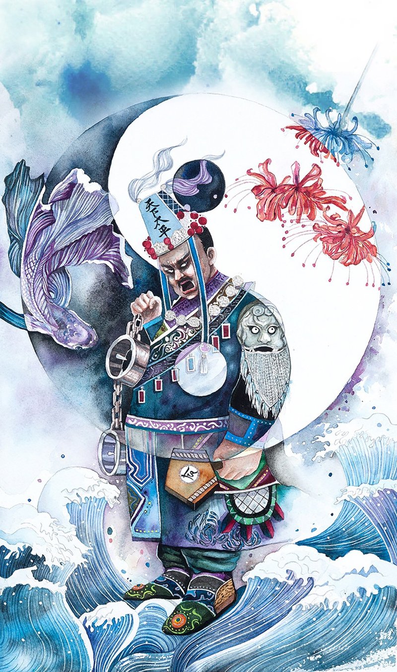 黑无常-阴阳之界/地狱系列插画/美术设计/艺术挂画/文创/金箔 - 海报/装饰画/版画 - 纸 蓝色