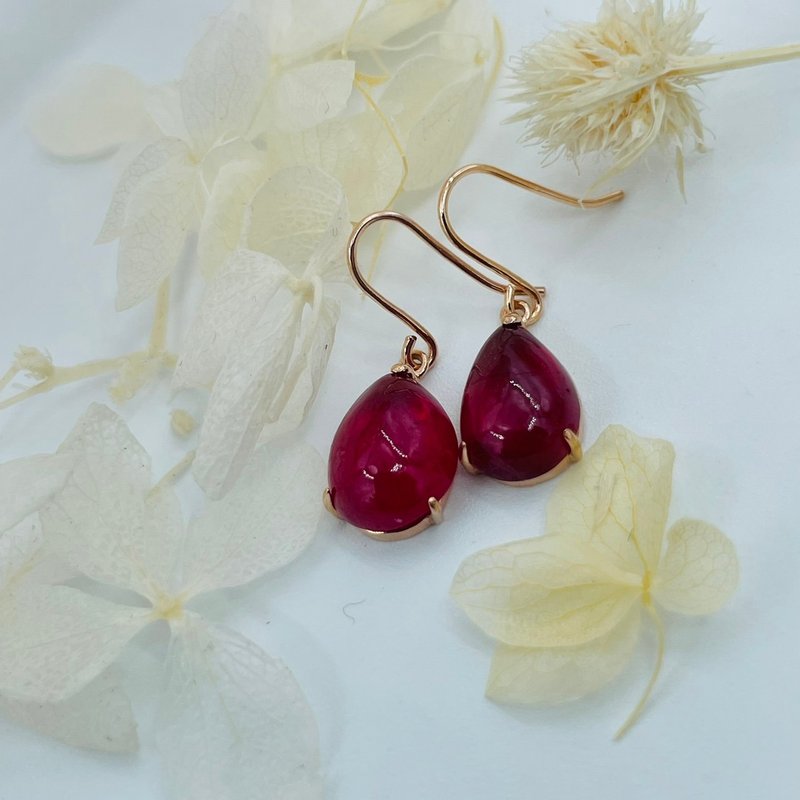 每一天日常 红宝石 玫瑰18K金耳环 轻珠宝饰品 - 耳环/耳夹 - 宝石 红色