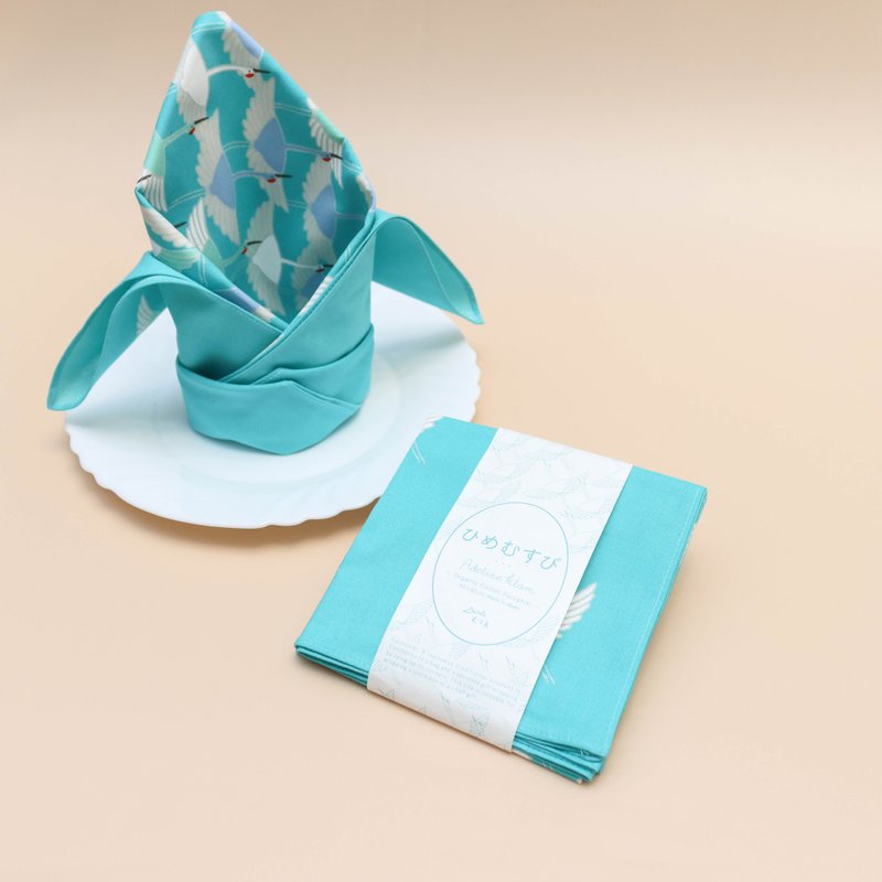 京都风吕敷包巾-姬 中巾-鹤-蓝绿(有机棉) - 手帕/方巾 - 棉．麻 