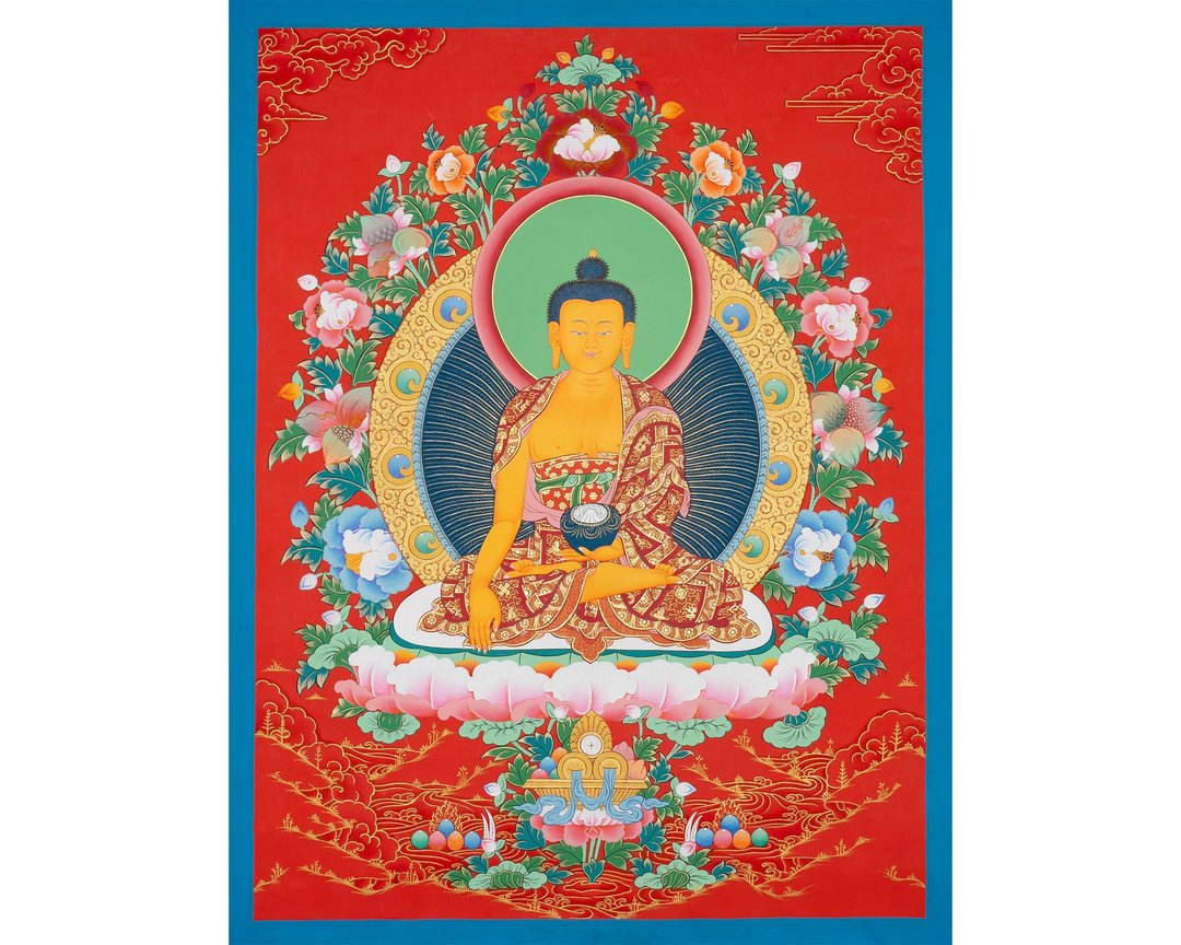 释迦牟尼佛唐卡画 手工制作的藏传冥想艺术 - 墙贴/壁贴 - 其他材质 多色