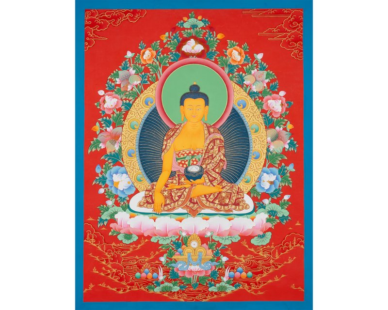 释迦牟尼佛唐卡画 手工制作的藏传冥想艺术 - 墙贴/壁贴 - 其他材质 多色