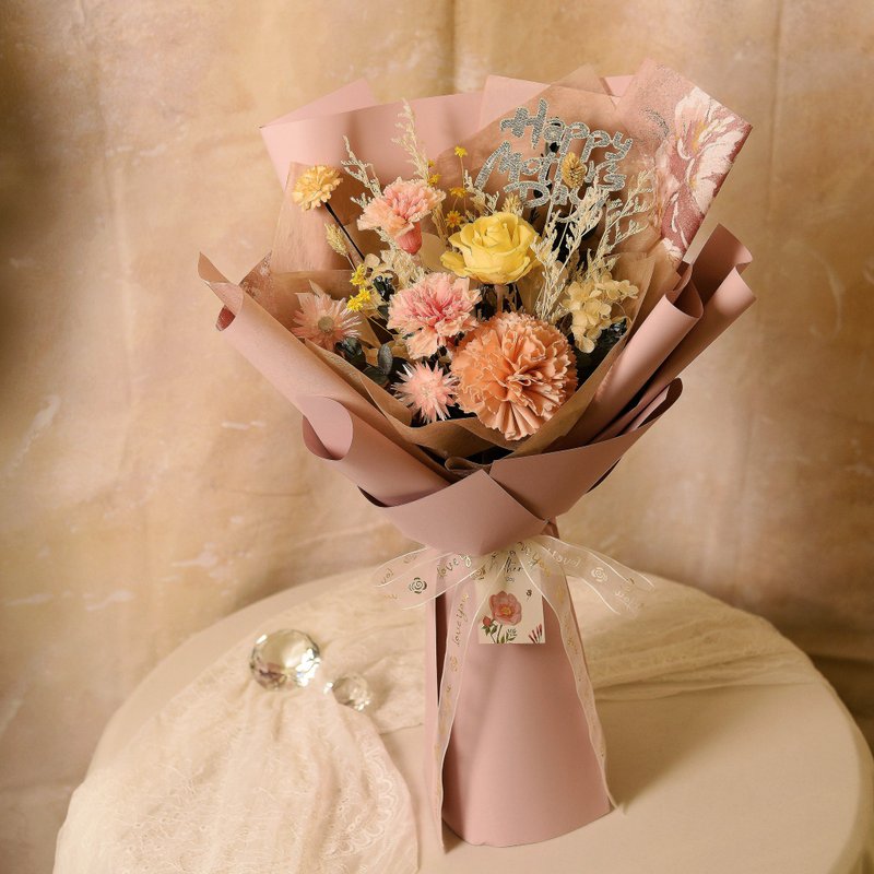 【优雅油画风】母亲节 粉肤色永生康乃馨花束 / 永生花 干燥花 - 干燥花/捧花 - 植物．花 粉红色