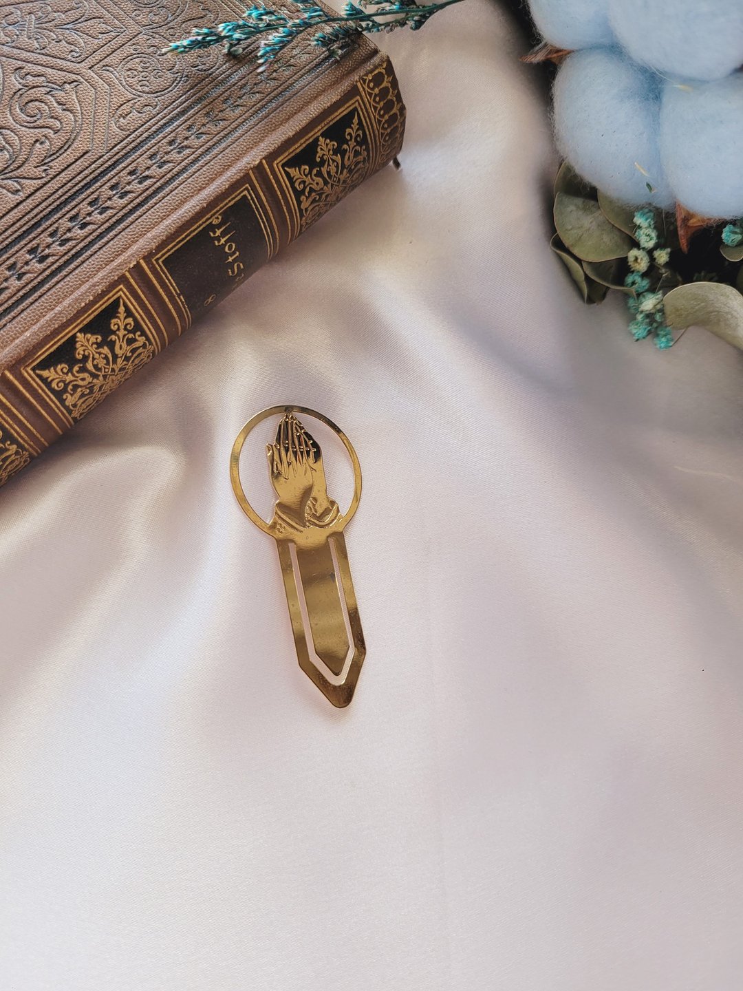 美国西洋古董饰品 / 祈祷的双手 金色书签 宗教系列 复古首饰古着 - 书签 - 其他金属 