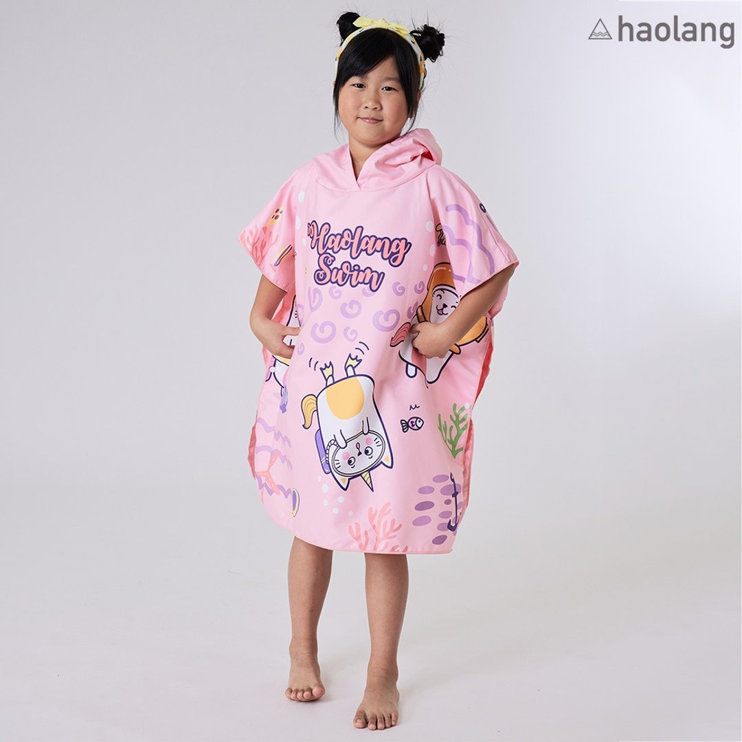 Haolang 粉红猫咪儿童快干浴巾衣/纤维毛/速干 - 运动配件 - 聚酯纤维 