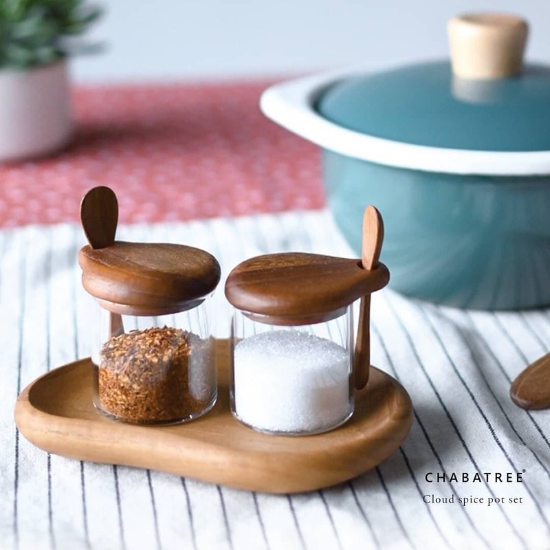 泰国人手制 CHABATREE BLANCHE 香料及调味罂(附匙) - 调味罐/酱料瓶 - 木头 咖啡色