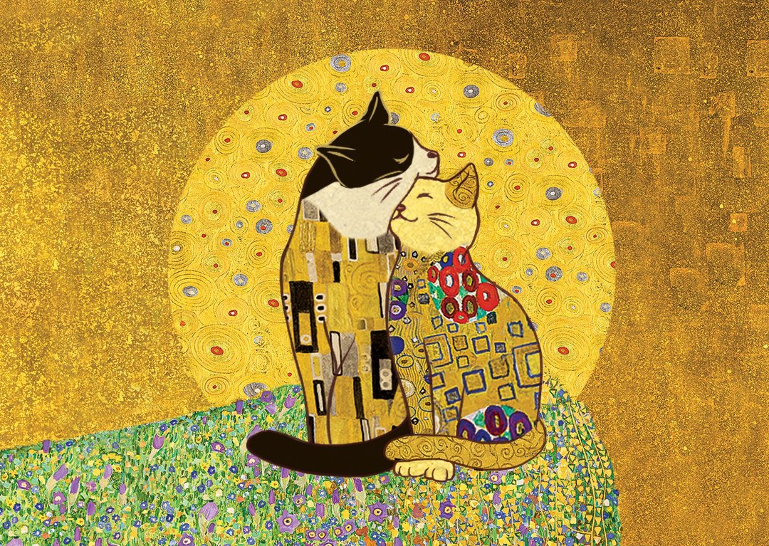 【明信片】亲亲猫咪 共3款- 生命树/心花/恋爱 世界名画|Kiss|吻 - 卡片/明信片 - 纸 金色