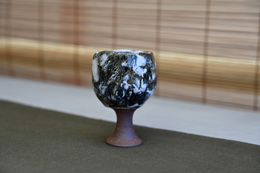 山蓝鬼志野高脚杯 - 茶具/茶杯 - 陶 