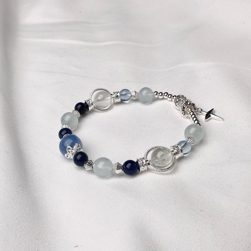 海蓝宝 蓝碧玺 白阿塞 / 增强自信 / 天然水晶手链 定制化礼物 - 手链/手环 - 水晶 蓝色