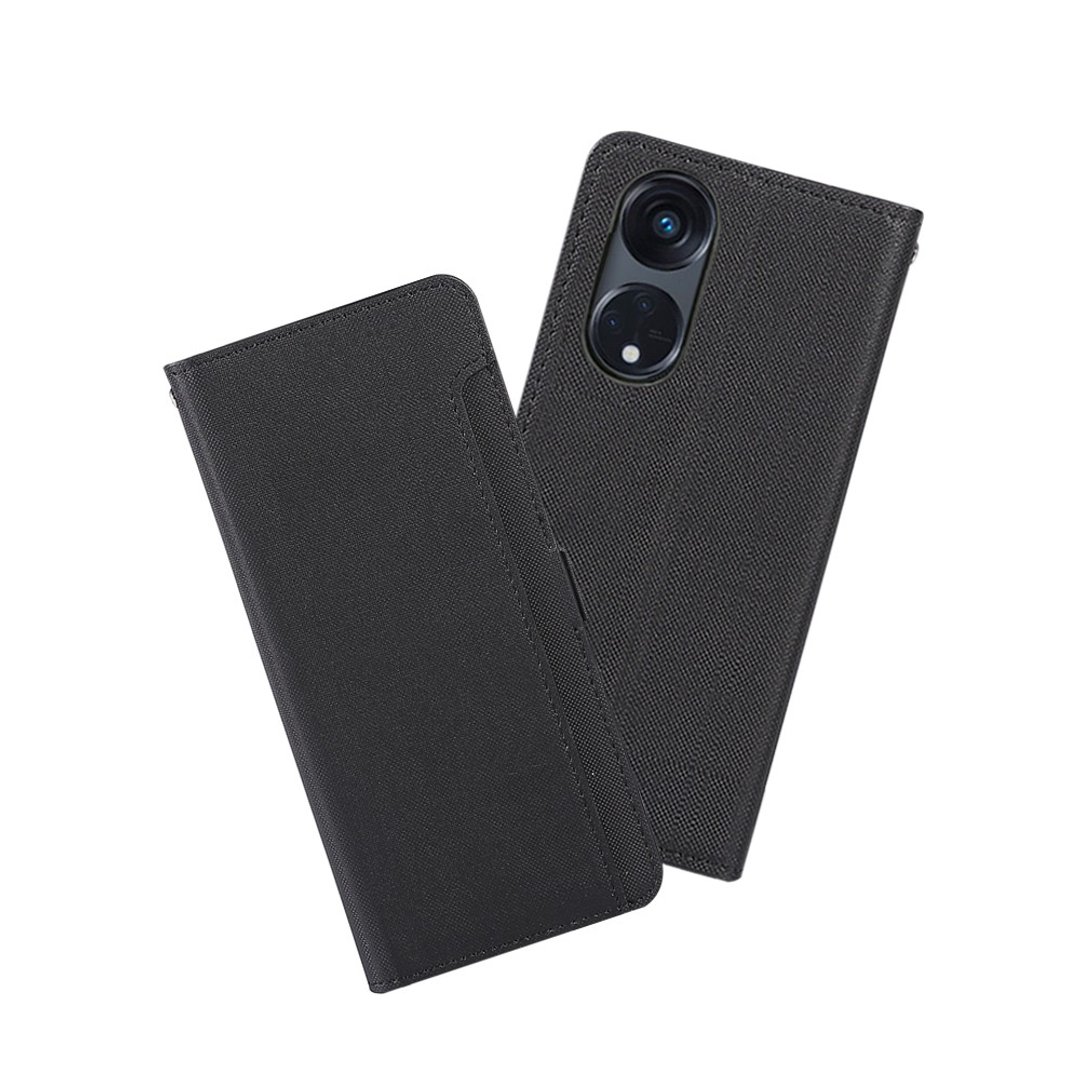 CASE SHOP OPPO Reno8 T 5G 前收纳侧掀皮套-黑 - 手机壳/手机套 - 人造皮革 黑色