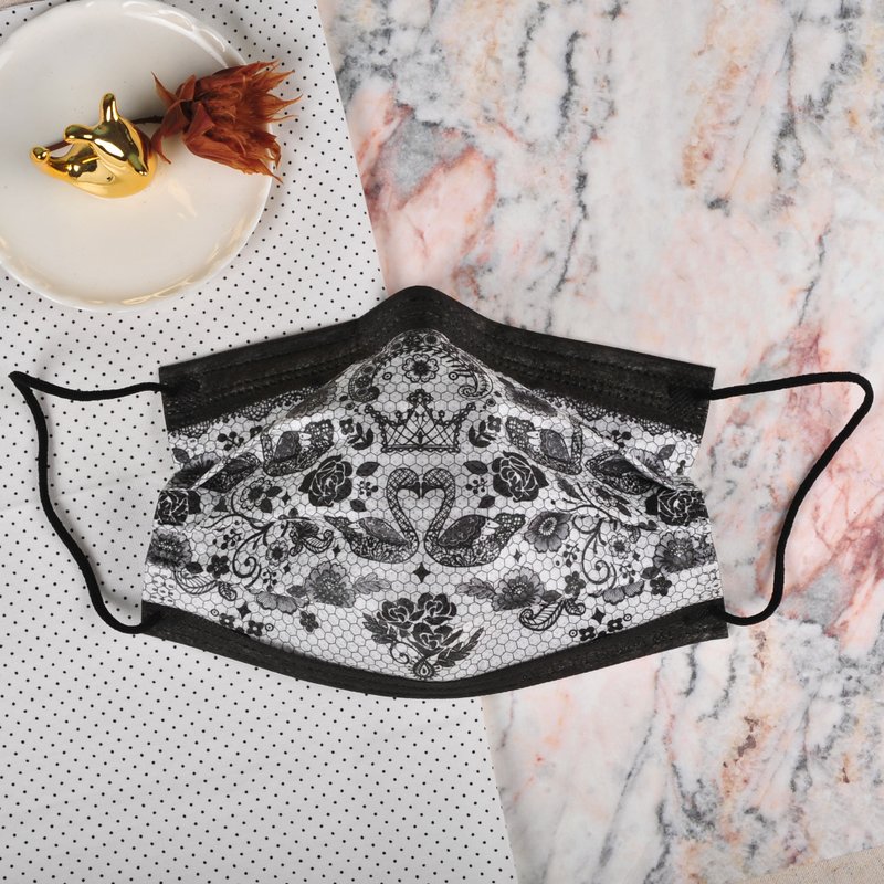 MILU玩美医用口罩 / 天鹅恋曲(黑) 蕾丝款10入装 台湾制 天鹅湖 - 口罩 - 其他材质 