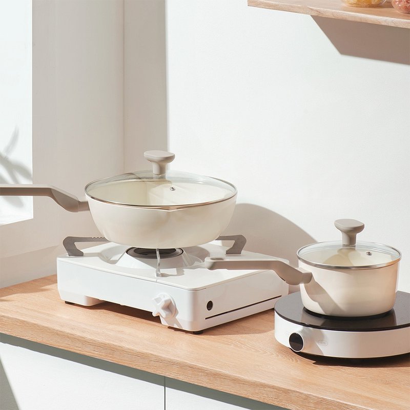 【Taste Plus】悦味元素 瑞士陶瓷釉不沾锅 26cm煎炒锅+16cm奶锅 - 锅具/烤盘 - 铝合金 白色