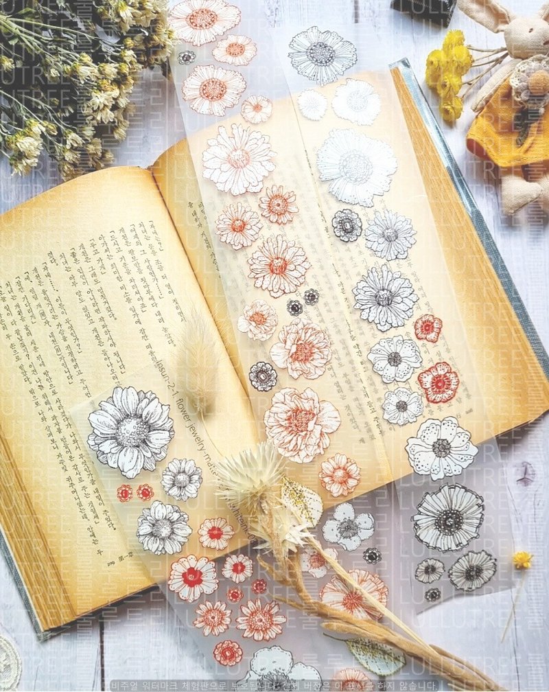 花卉饰品 4.5cm 雾面 PET - 纸胶带 - 塑料 