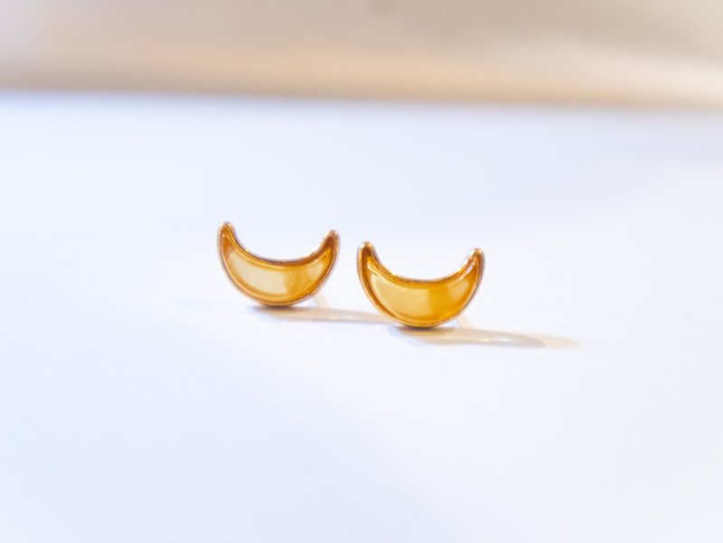 925 silver AMBER 月儿湾湾耳环。耳钉 - 耳环/耳夹 - 宝石 金色