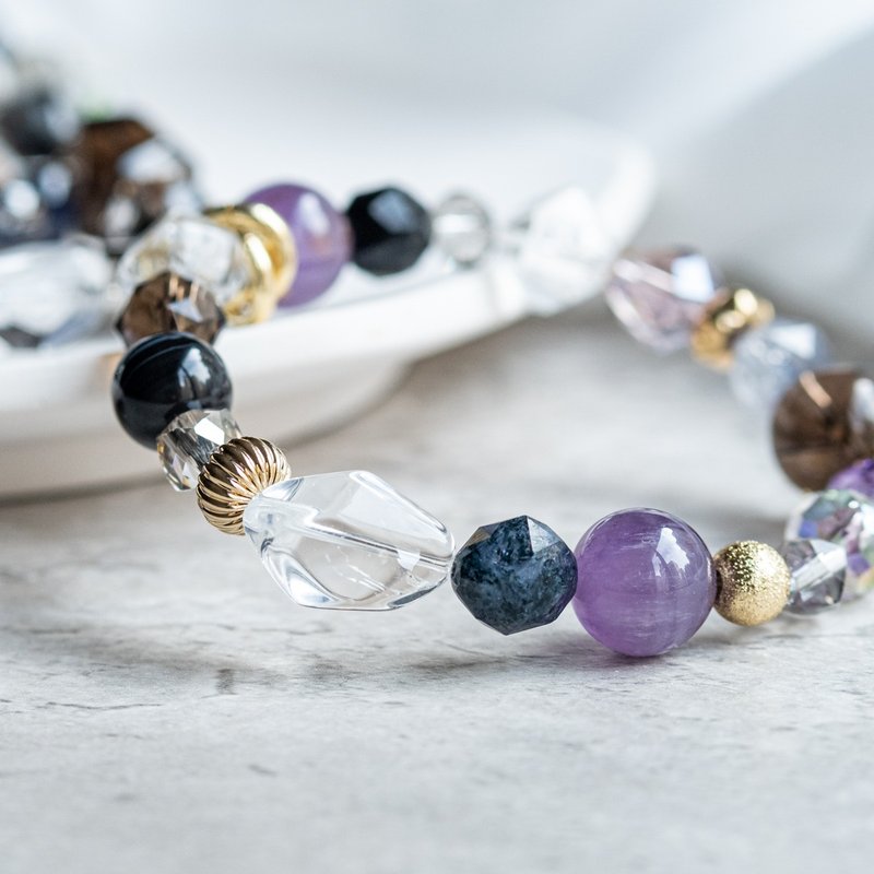 启发智者Kris 紫钛晶、阿赛斯特莱石、堇青石、超七 天然水晶手链 - 手链/手环 - 水晶 紫色