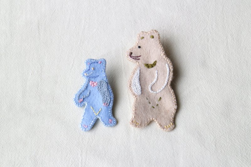 动物插画系列 / 大熊 小熊 刺绣胸针 - 徽章/别针 - 绣线 蓝色
