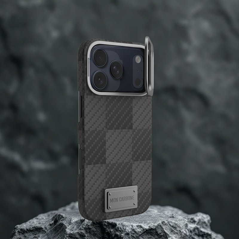 【iPhone 17 系列】磁吸支架式防弹纤维手机壳 -  消光方格黑 - 手机壳/手机套 - 碳纤维 