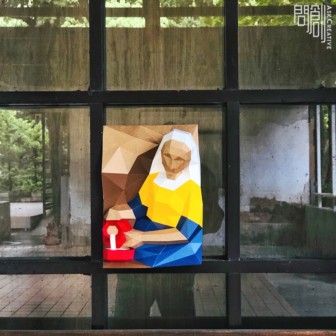 DIY手作3D纸模型 艺术品系列 - 倒牛奶的女仆 - 摆饰 - 纸 白色
