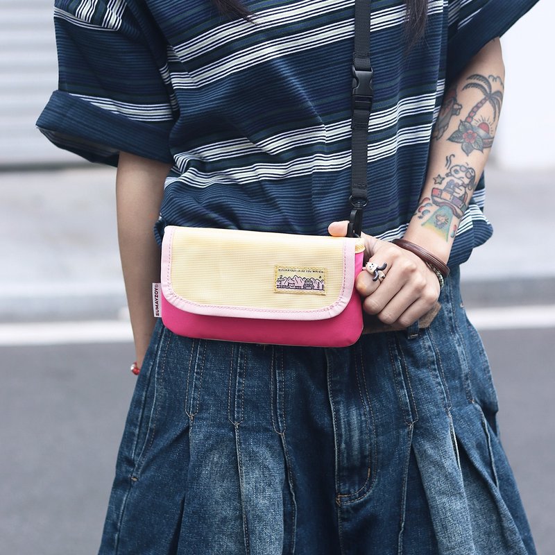 彩色热岛系列 夏日 侧背手机包 轻便小包 斜挎收纳包 糖果粉黄 - 侧背包/斜挎包 - 聚酯纤维 粉红色