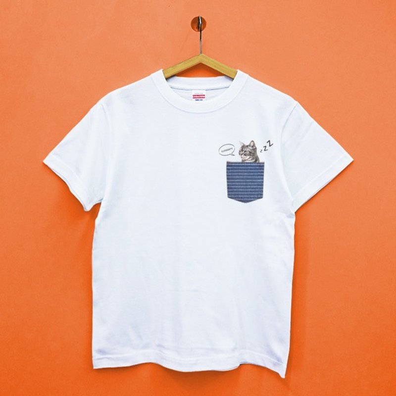 【定制化礼物】喵喵打瞌睡 纯棉柔感中性T恤 - 中性连帽卫衣/T 恤 - 棉．麻 