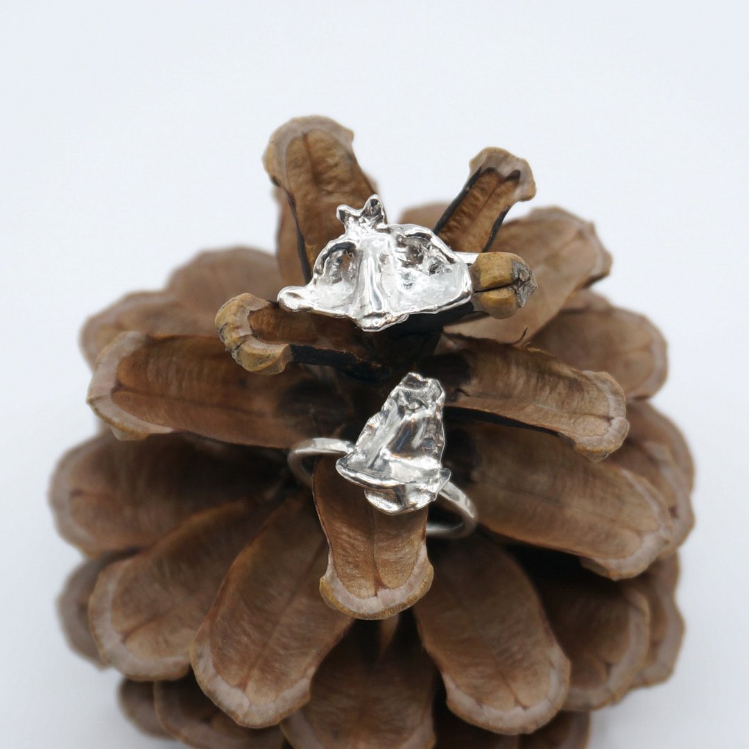Water Casting Sterling Silver Rings•925 银•水铸银不规则形状 - 戒指 - 银 银色