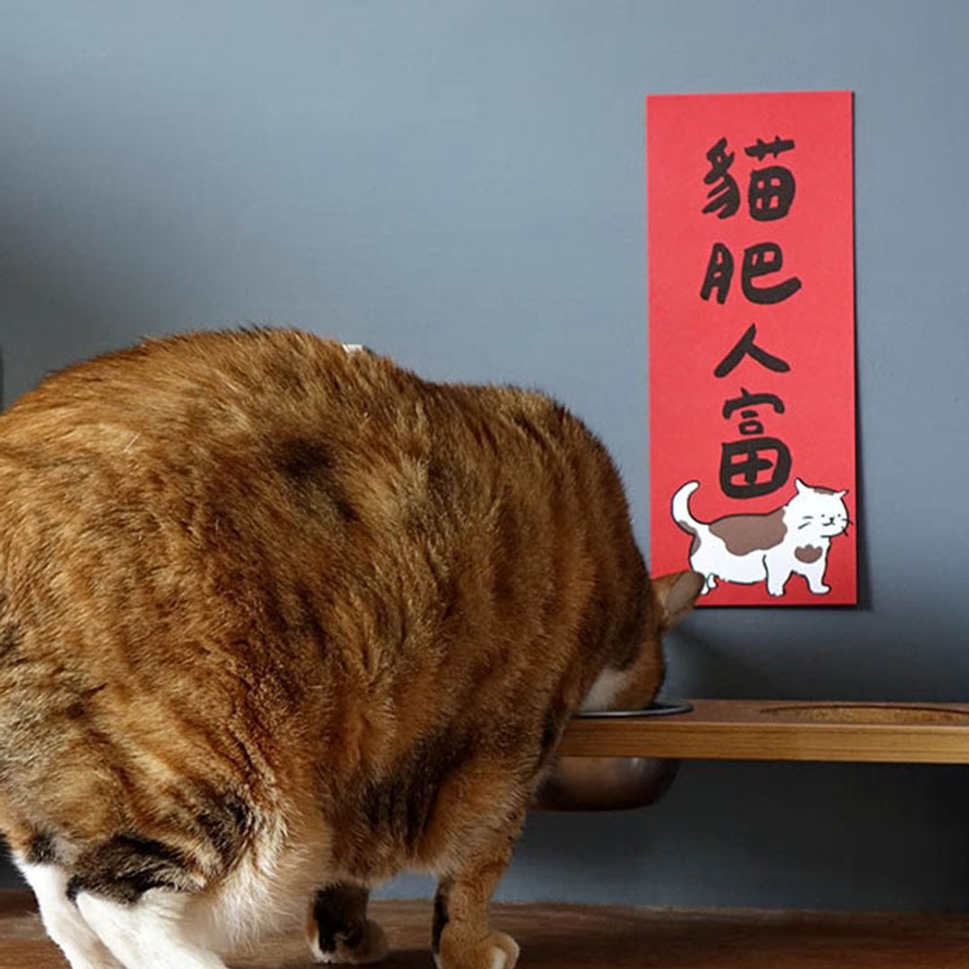 现货 猫肥人富 长型春联 挥春 - 红包/春联 - 纸 红色