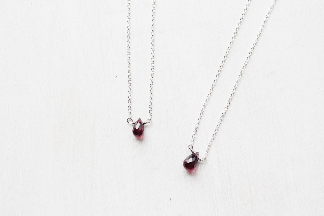 1月诞生石-红石榴 Garnet  ガーネット纯银锁骨项链 - 项链 - 宝石 红色