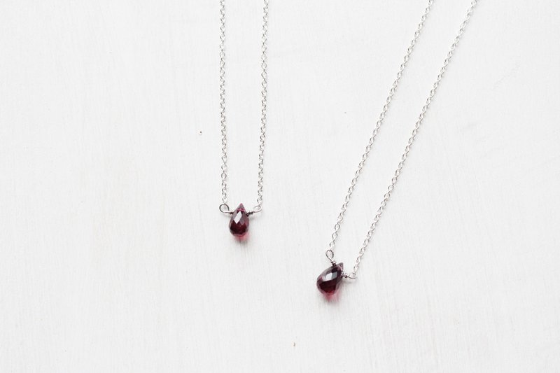 1月诞生石-红石榴 Garnet  ガーネット纯银锁骨项链 - 项链 - 宝石 红色