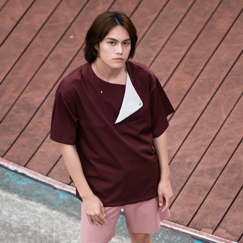 (吸汗速干)半开襟短袖上衣 - 男装上衣/T 恤 - 聚酯纤维 红色