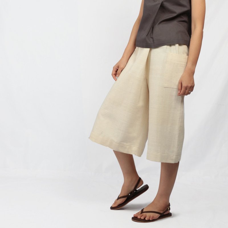 Hand Woven Cotton Pants/ Natural white - 女装长裤 - 棉．麻 白色