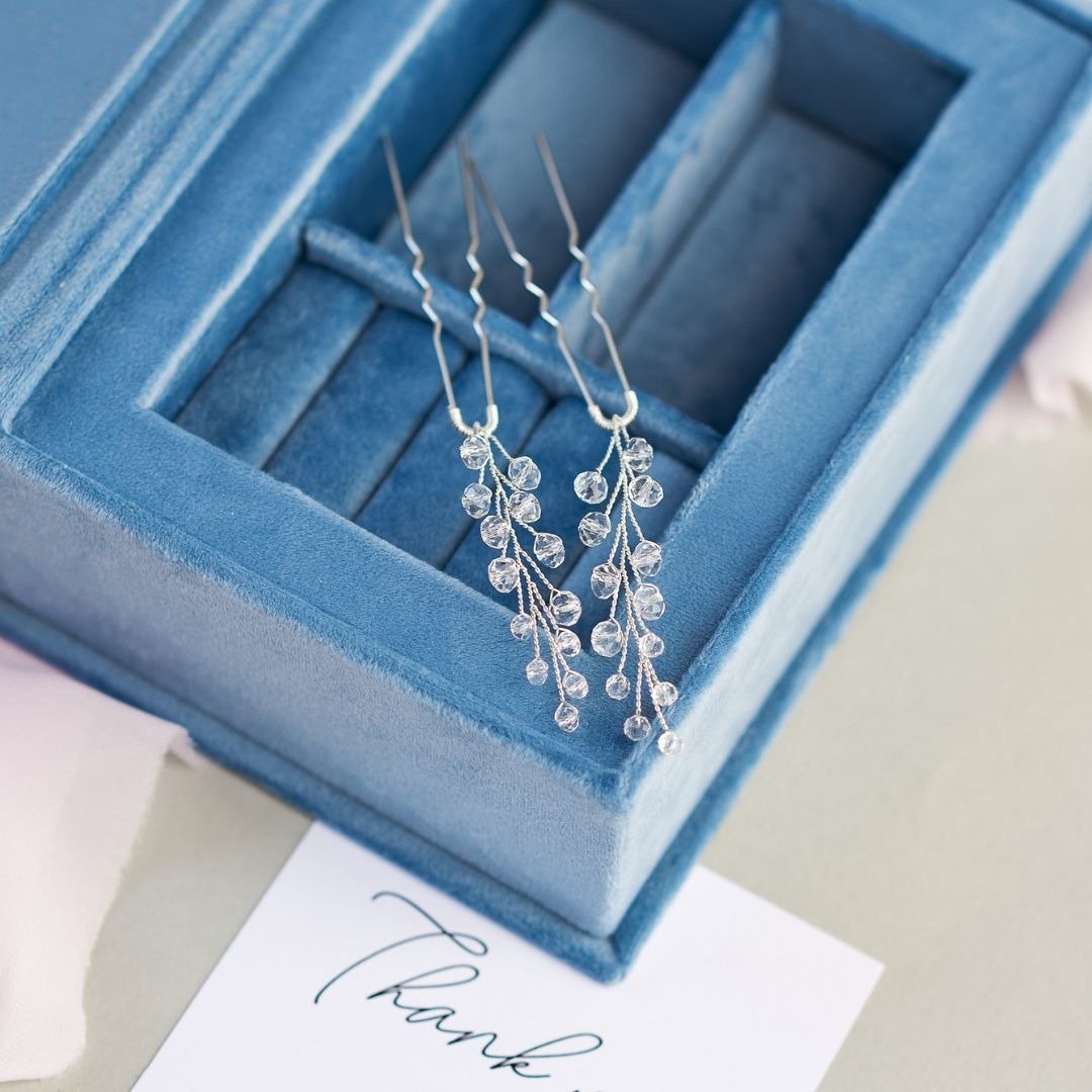 Bridal crystal hair pins, wedding head piece, bridesmaid pins - 发饰 - 玻璃 透明