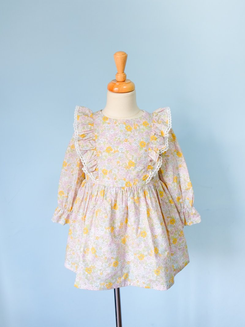 日本Cosmo花布有机棉女童Alice法式复古荷叶飞袖印花洋装 - 童装裙 - 棉．麻 粉红色