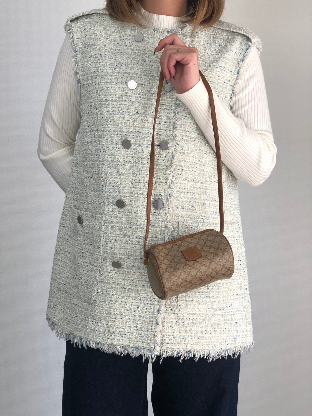 【VintageShop solo 日本直送中古包专卖店】CELINE 赛琳 经典老花 (Macadam) 斜背包 米白 压印罗马仕女图案 PVC 迷你侧背包 vintage n3gs7s - 侧背包/斜挎包 - 防水材质 咖啡色