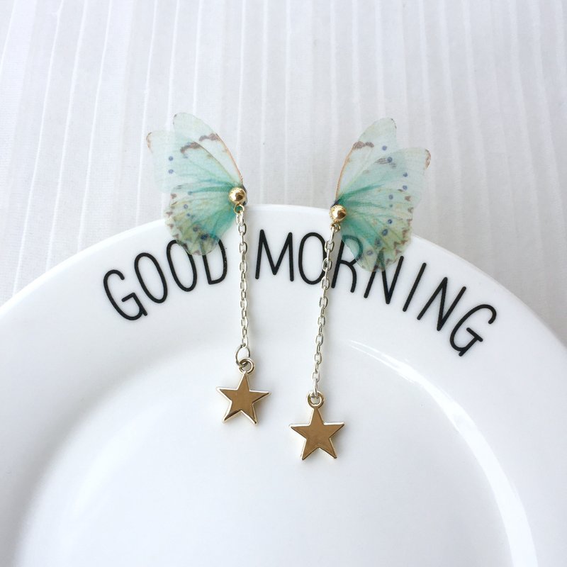 ❤️【耳夹/耳针】❤️梦幻真丝蝴蝶耳环薄纱蝴蝶耳环水钻耳环花朵耳环蝴蝶垂坠耳环星星耳环翅膀耳环珍珠耳环绿色耳环金属耳环金色链子流苏耳环黄铜耳环创意礼物生日礼物节日礼物交换礼物新娘耳环婚礼耳环伴娘耳环夹式耳环耳环 - 耳环/耳夹 - 植物．花 绿色