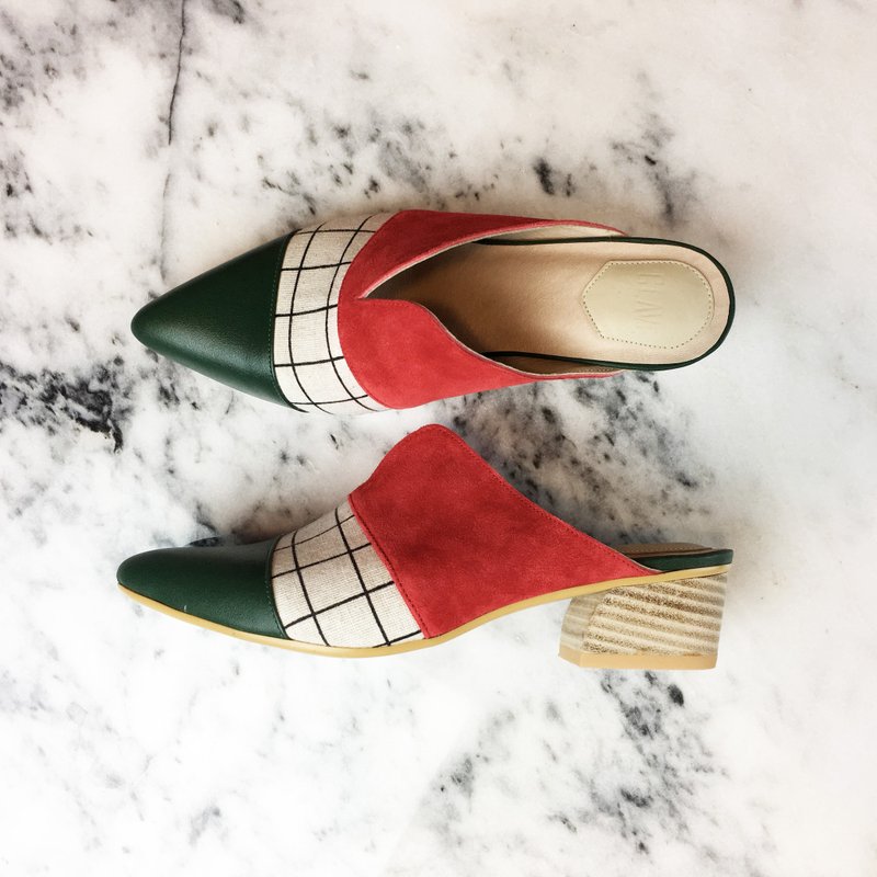 经典女孩系列 第7号  藤井树 穆勒鞋 耶诞色彩定制化专区 - 高跟鞋 - 真皮 红色