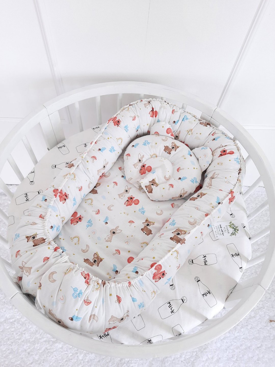 Baby  nest  + pillow as a gift - 满月礼盒 - 棉 白色