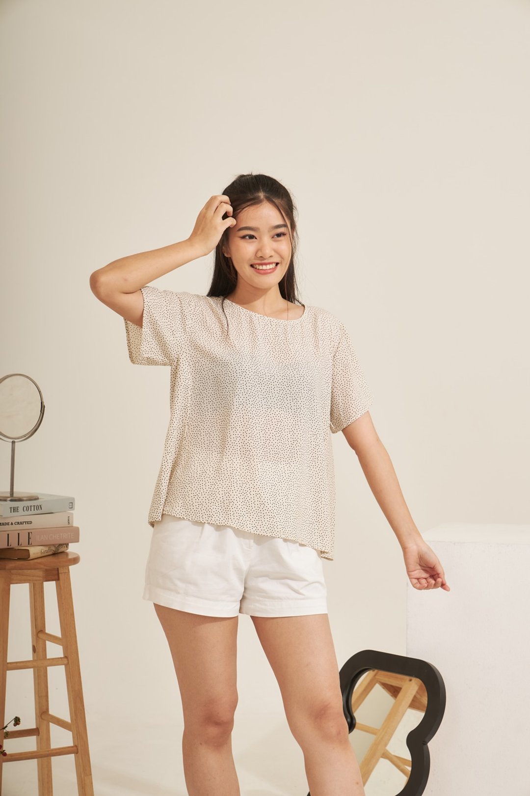 AENG AEI - cotton-rayon floral printed Short sleeve top (01) - 女装上衣 - 尼龙 白色