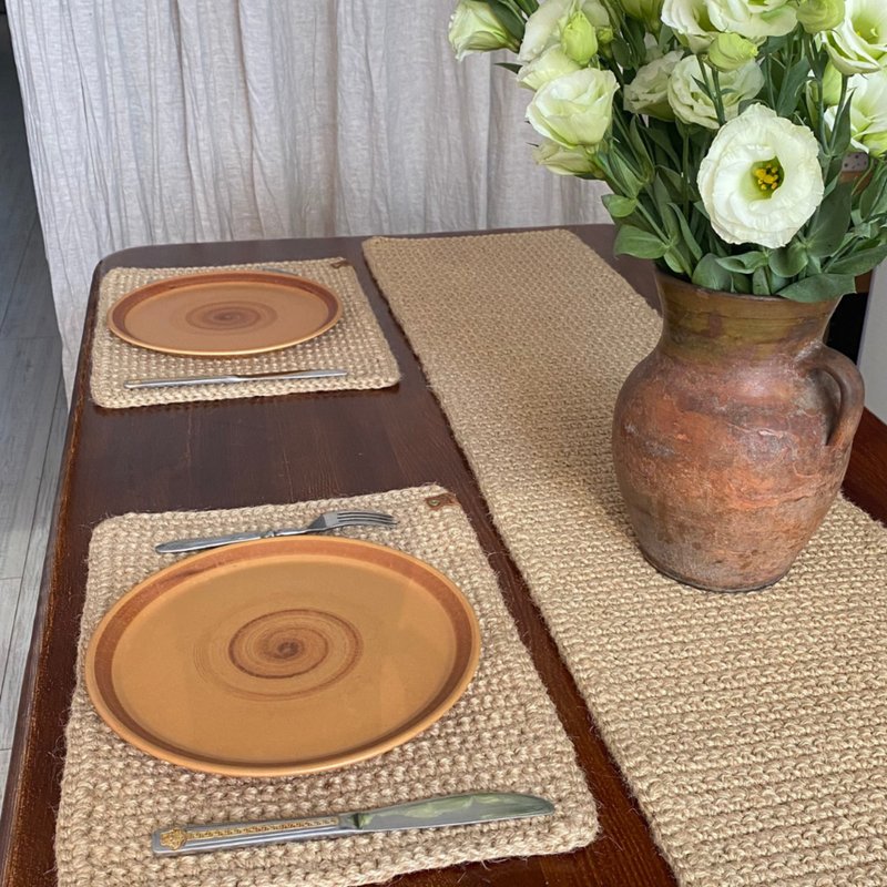 钩编壁纸黄麻餐垫订制餐桌组手工天然桌垫 - 餐垫/桌巾 - 环保材料 