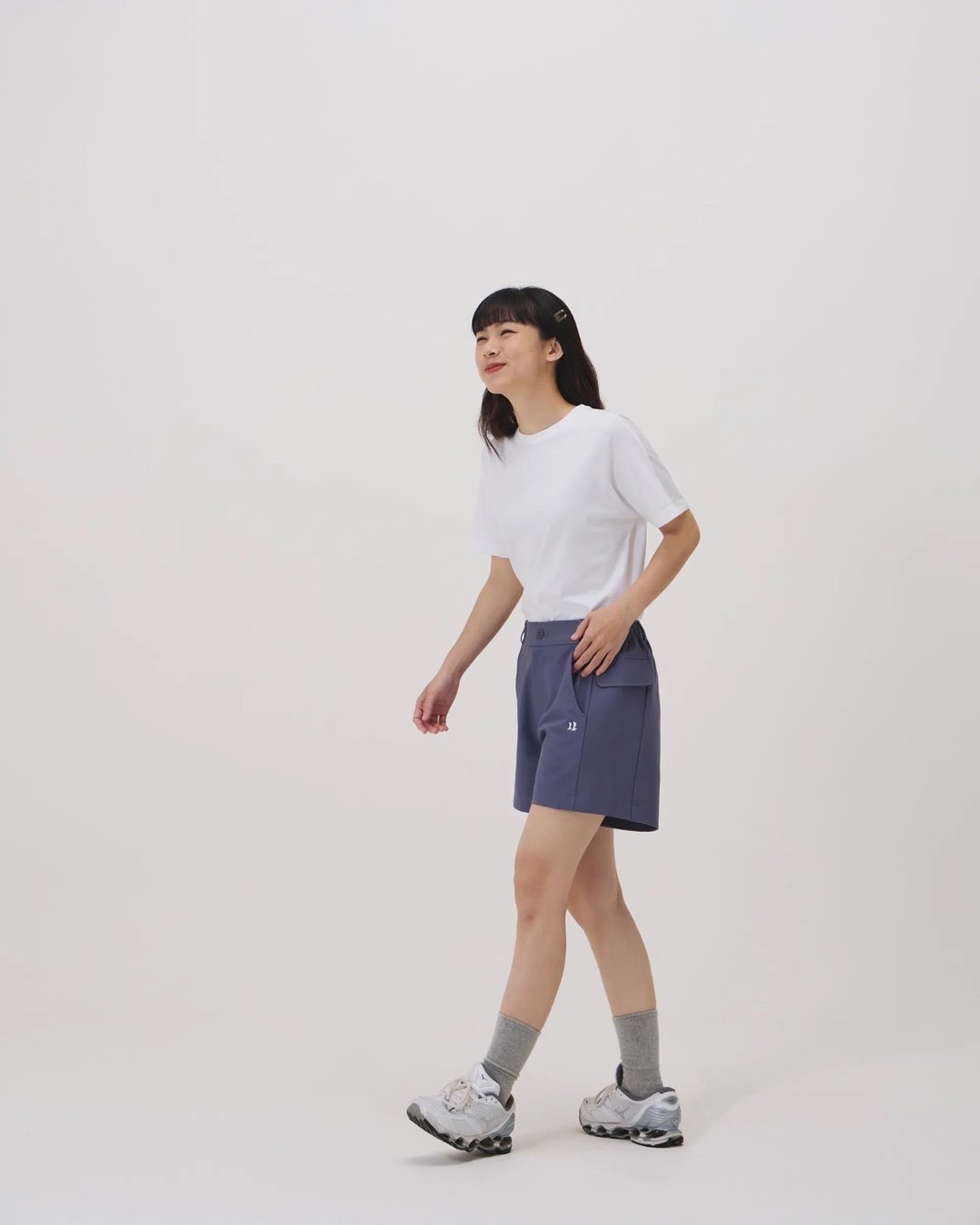 机能侧袋短裤 (蓝紫) - 女装短裤 - 聚酯纤维 紫色