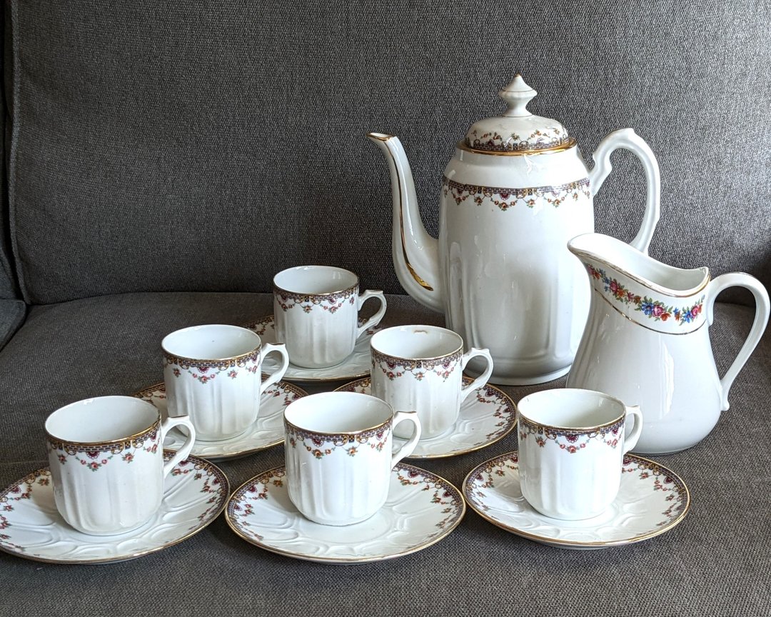 法国复古花形茶壶陶瓷杯套装 - 茶具/茶杯 - 陶 白色
