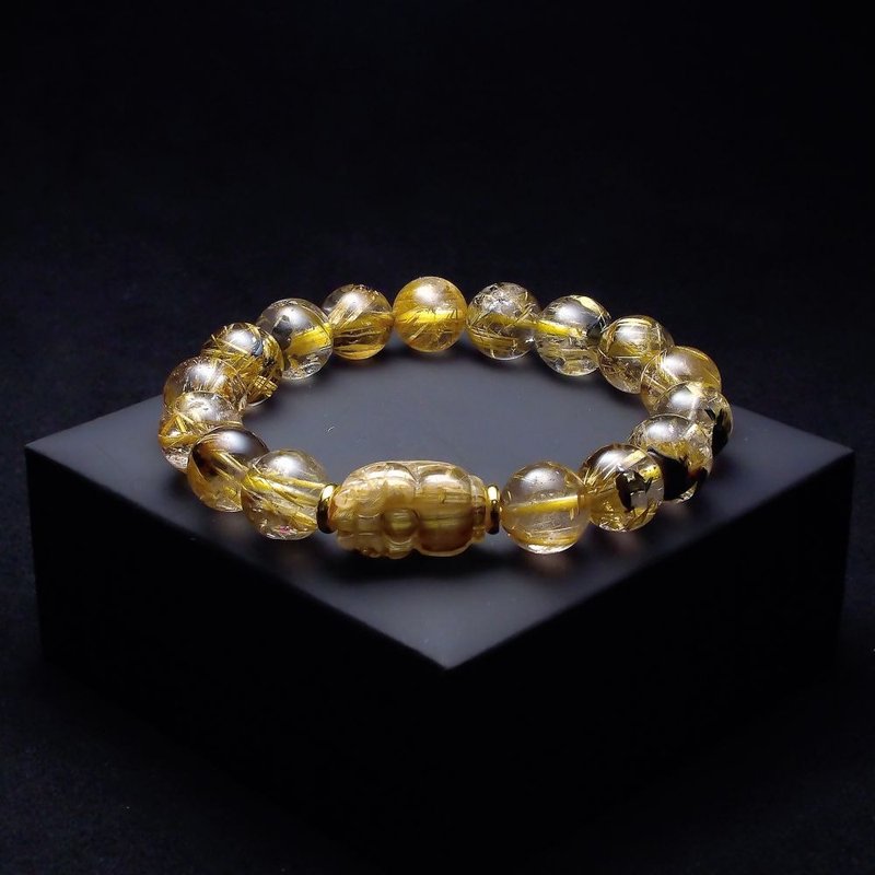 钛晶母矿12.4mm 钛晶貔貅19.8X12X12 mm 男手链 QBR-00083 - 手链/手环 - 半宝石 