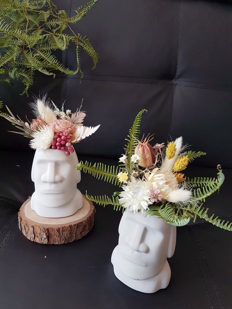 海藏设计│春夏风。复活岛摩艾也要换新装。干燥花盆栽 - 植栽/盆栽 - 植物．花 多色