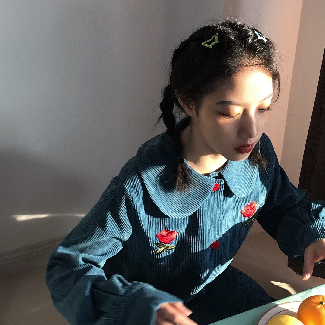 ziziFei 文艺灯芯绒套装秋冬孔雀蓝时尚两件套外套半身裙大衣内搭 - 女装休闲/机能外套 - 聚酯纤维 蓝色