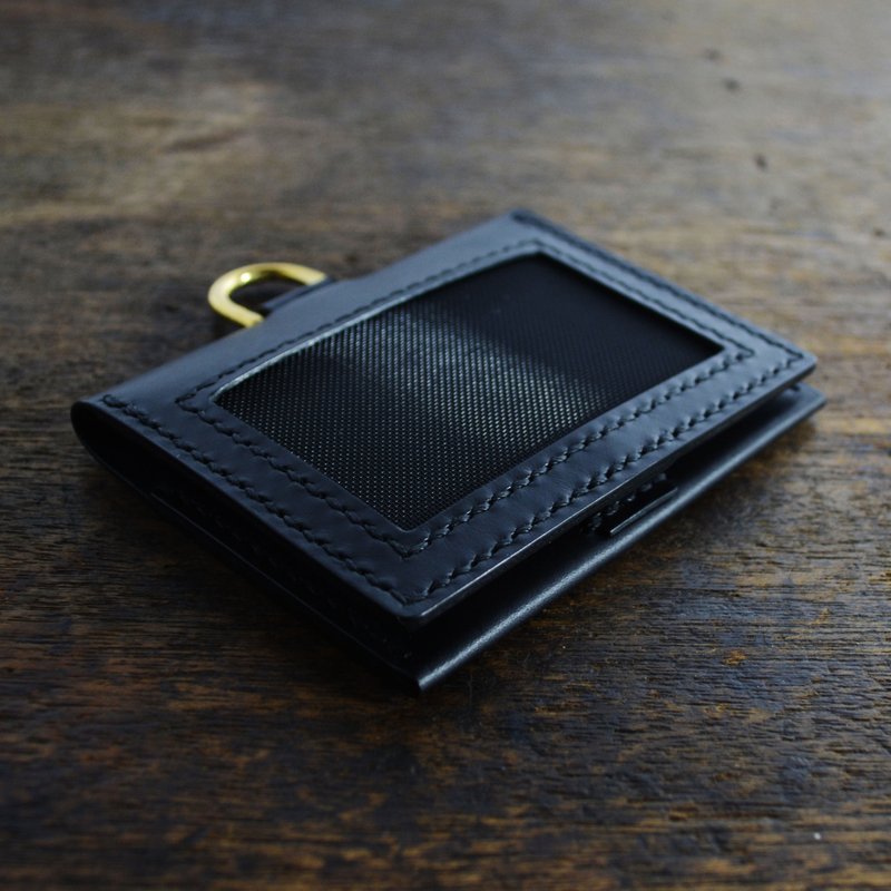 意大利协会认证植鞣革黑色手缝卡片证件套/悠游卡/识别证套 - 证件套/卡套 - 真皮 黑色