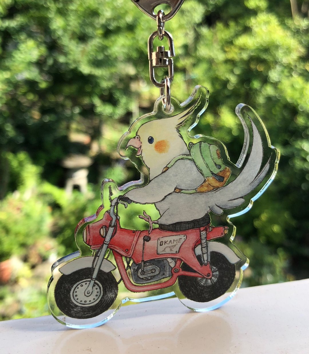 Acrylic key chain (red bike × cockatiel) - 钥匙链/钥匙包 - 塑料 