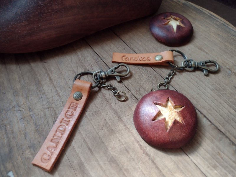 超可爱烤香菇 纯牛皮钥匙圈- 可刻字 - 钥匙链/钥匙包 - 真皮 咖啡色