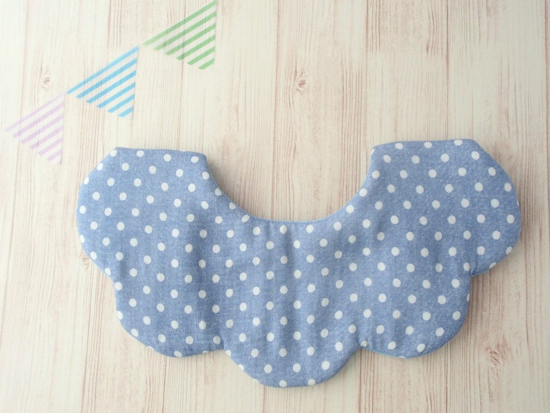 Baby Bib, Scalloped, Blue Polka Dots, Reversible, Saliva Towel, Japanese Fabric - 围嘴/口水巾 - 棉 蓝色